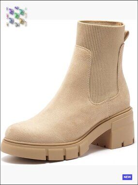 Chunky Block Heel Lug Sole Ankle Booties Elastic Chelsea Boots Platform Winter